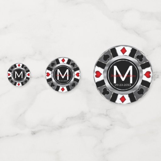 Confettis Chip de Poker Casino mariage - Argent et Noir (Derrière)