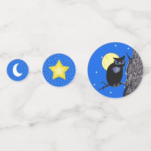 Confettis Chouette noire dans l'arbre étoiles jaune Lune Ble (Derrière)