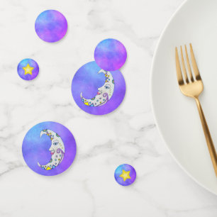 Confettis Ciel céleste Fancy Croissant Lune Étoiles Jaunes