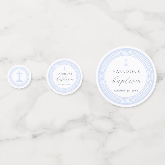 Confettis Clé grecque Baptême Bleu Blanc (Derrière)