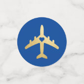 Confettis Cœur Romantique Thème Voyage Or Bleu Avion (Petit recto)