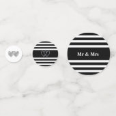 Confettis Coeurs d'amour sur mariage rayé noir & blanc (Devant)