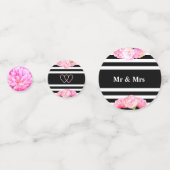 Confettis Coeurs et fleurs roses sur mariage noir & blanc (Devant)