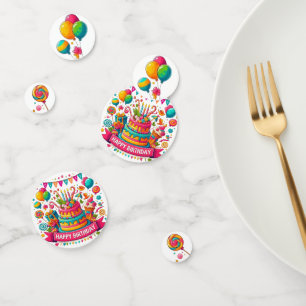 Confettis Colorée Joyeuse fête du gâteau d'anniversaire Conf