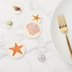 Confettis Coques d'huîtres de mer, étoiles & perles sur tabl