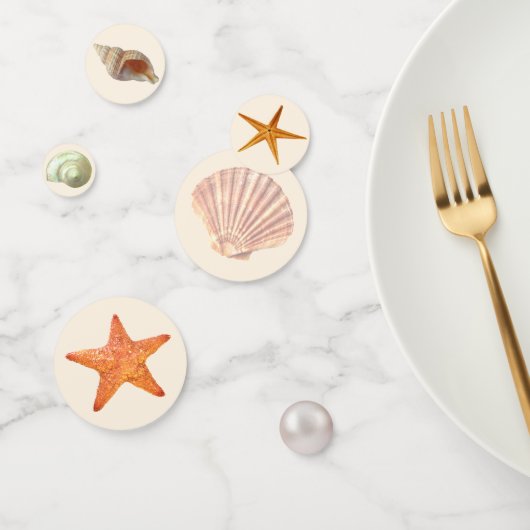 Confettis Coques d'huîtres de mer, étoiles & perles sur tabl (Groupe)