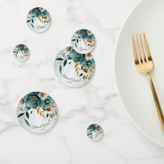 Confettis Cortège de Mariage Turquoise Fleur Blanche Feuille