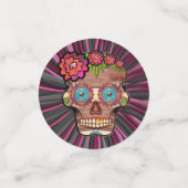 Confettis Crâne de sucre en bois sculpté avec couronne fleur (Petit recto)