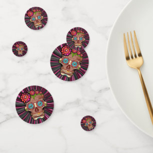 Confettis Crâne de sucre en bois sculpté avec couronne fleur
