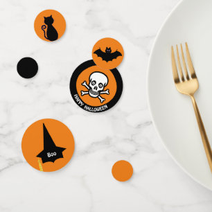 Confettis Crâne Joyeux Halloween, chat noir, chapeau de sorc