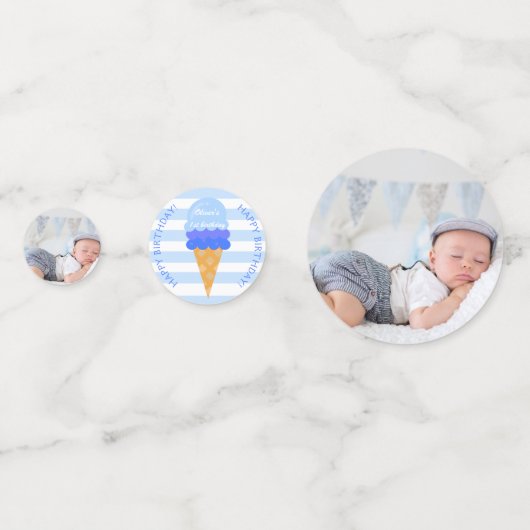 Confettis crème glacée douce 1ère fête d'anniversaire bleu p (Devant)