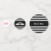 Confettis Cupide, cygnes sur mariage rayé noir & blanc (Devant)