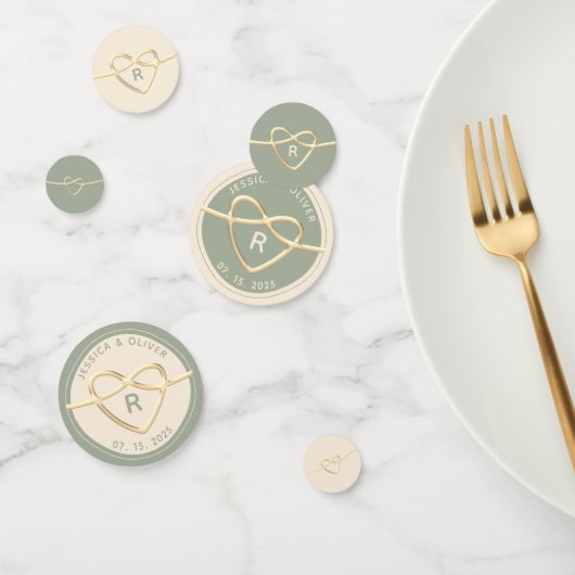 Confettis de mariage vert sauge et or avec monogra (Groupe)