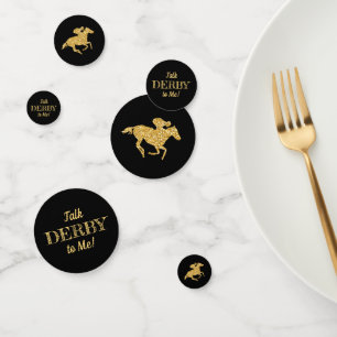 Confettis Derby Gold Racehorse et Jockey sur Black