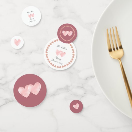 Confettis Deux Coeurs Bonne Anniversaire sur l'or et le blan (Groupe)