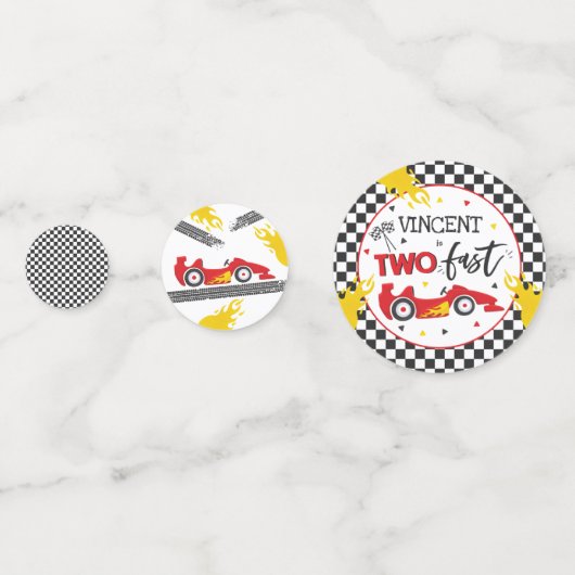 Confettis Deux fête d'anniversaire rapide Red Race Car 2e an (Derrière)