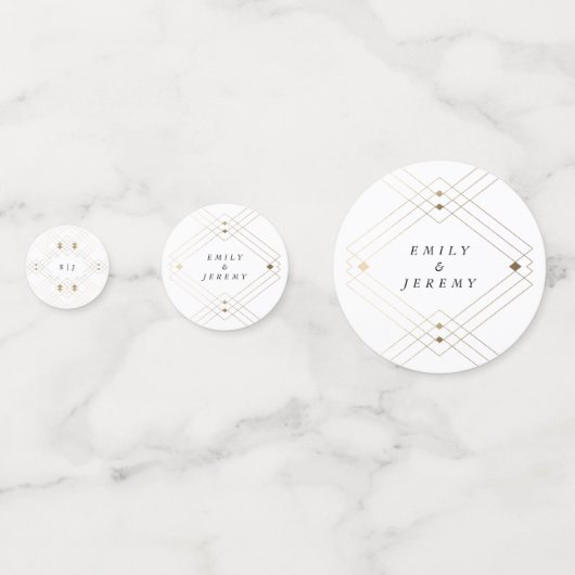 Confettis Diamant Or Blanc Géométrique Mariage Gatsby (Devant)