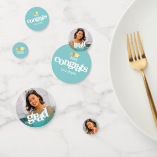 Confettis Diplôme bleu turquoise 3 photo en gras typographie