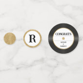 Confettis Disque vinyle paillettes or rétro monogramme félic (Devant)