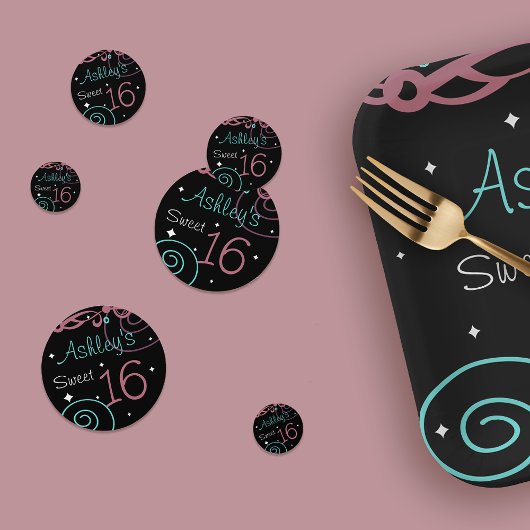 Confettis Douceur noire personnalisée 16 Anniversaire