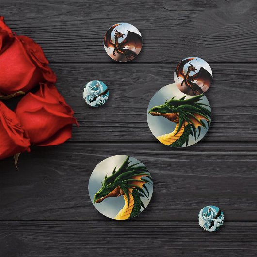 Confettis Dragons blancs orange verts