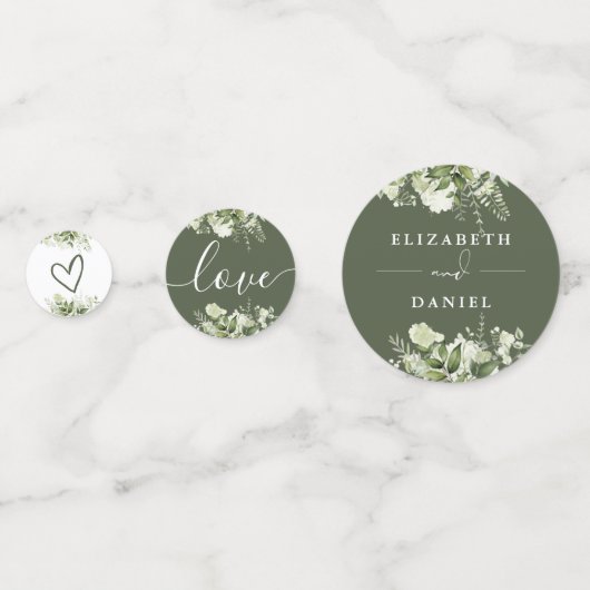 Confettis Élégance Florale de Verdure Mariage Olive Vert (Devant)