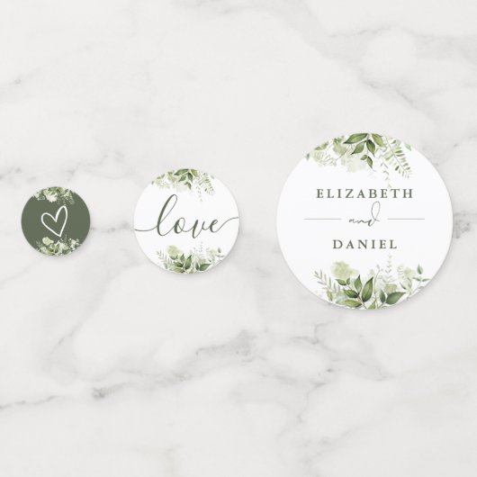 Confettis Élégance Florale de Verdure Mariage Olive Vert (Derrière)