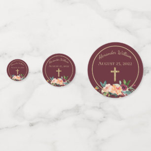 Confettis Elégant Burgundy Gold Floral Baby Christening