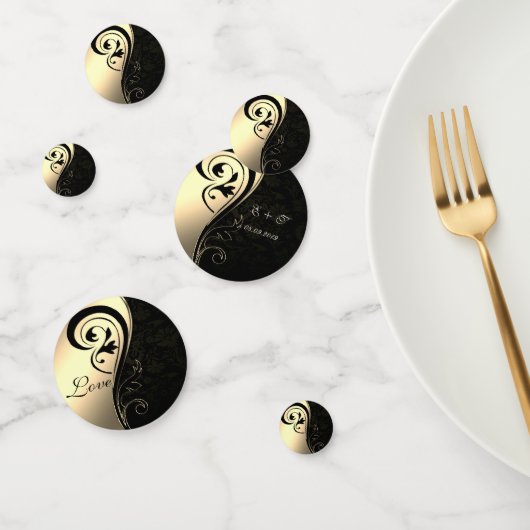 Confettis Elégant noir Damas, Or, Nom d'amour (Groupe)