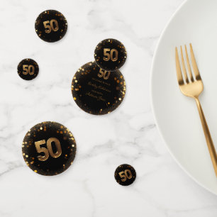 Confettis Elégant Noir & Or 50ème Anniversaire Table Confett