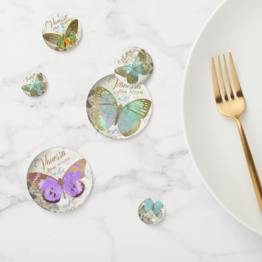 Confettis Élégant Papillons dorés Nom personnalisé Date (Groupe)