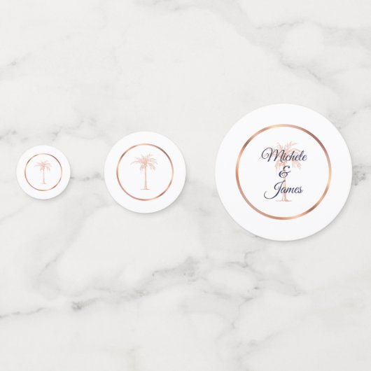 Confettis Elégant Rose bleu marine Gold Palm Tree Mariage (Derrière)