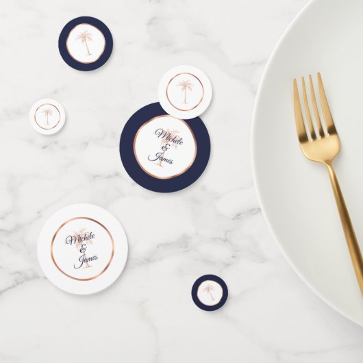 Confettis Elégant Rose bleu marine Gold Palm Tree Mariage (Groupe)