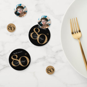 Confettis Élégante 80e anniversaire Black Gold Calligraphie
