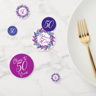 Confettis Élégante couronne rose pourpre 50e anniversaire Co