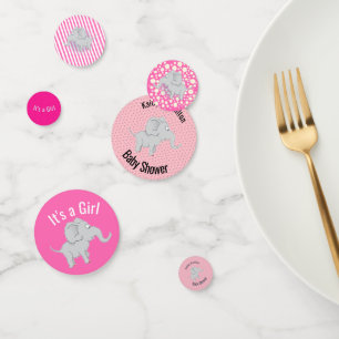 Confettis Eléphant Baby shower fille rose