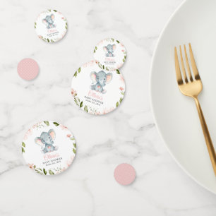 Confettis Eléphant, Fleurs d'aquarelle rose, Baby shower