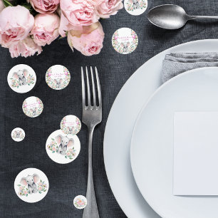 Confettis Éléphanteau avec Pivoines, Faire-Part de Naissance
