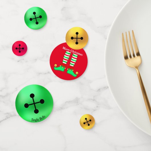 Confettis elfe de Noël & cloches dorées, vertes et rouges (Groupe)