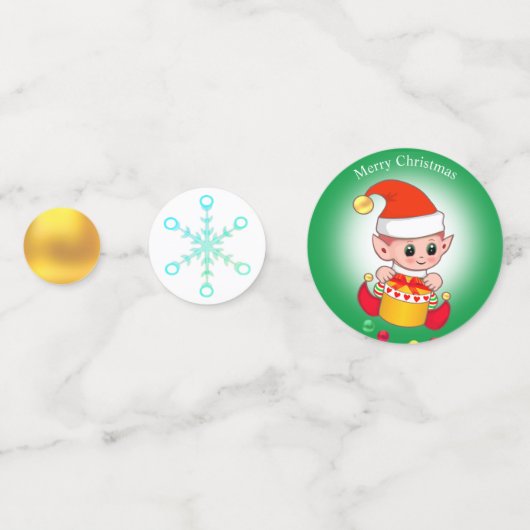 Confettis Elfe de Noël sur Vert & Rouge, Coeur & Flocon de n (Derrière)