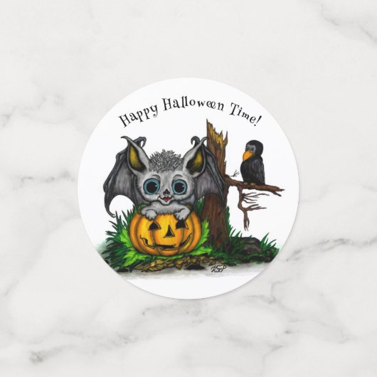 Confettis En attente d'Halloween, Bat mignonne et Corbeau (Petit recto)