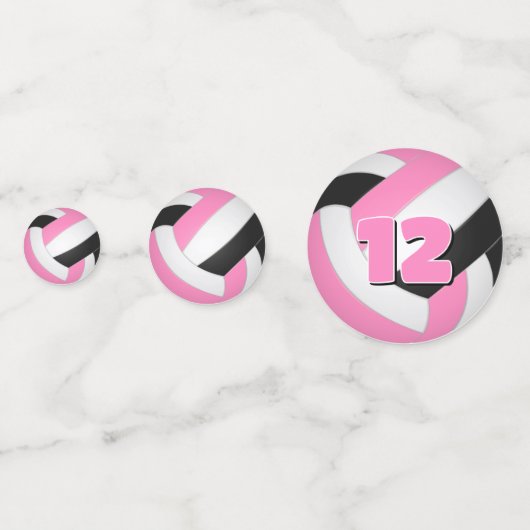 Confettis équipe noire rose couleurs filles volley-ball (Devant)