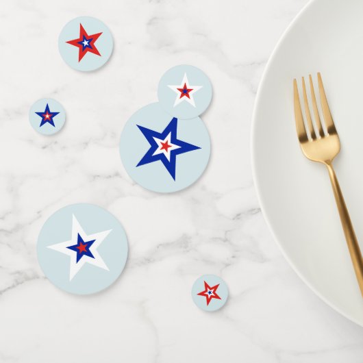 Confettis Étoiles américaines triangulaires rouges, blanches (Groupe)