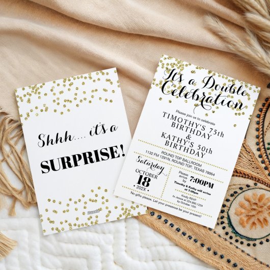 Confettis Faux Or pour Invitation de Double Célébr