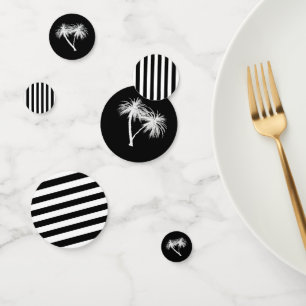 Confettis Fête aux Palmiers Noirs et Blancs Tropicaux