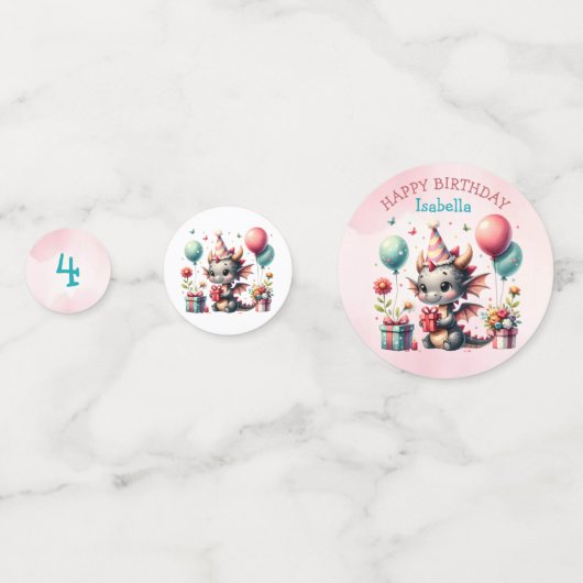 Confettis Fête d'anniversaire à thème du dragon de fille (Devant)