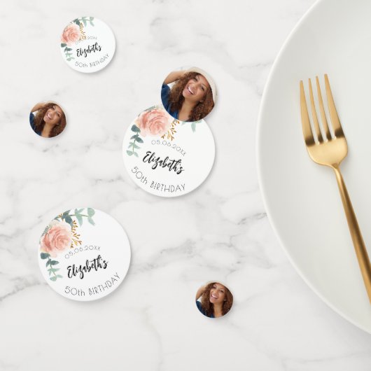 Confettis Fête d'anniversaire rose or photo (Groupe)