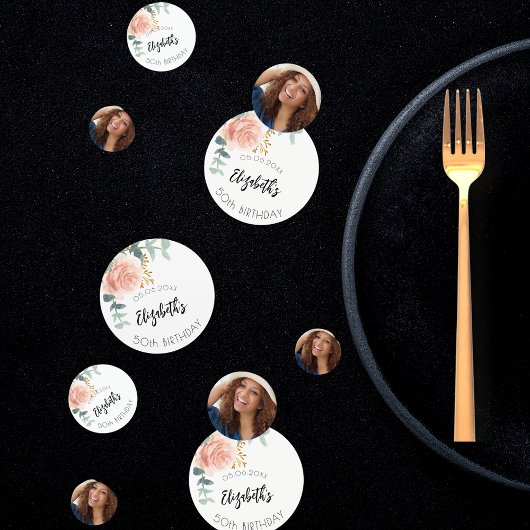 Confettis Fête d'anniversaire rose or photo