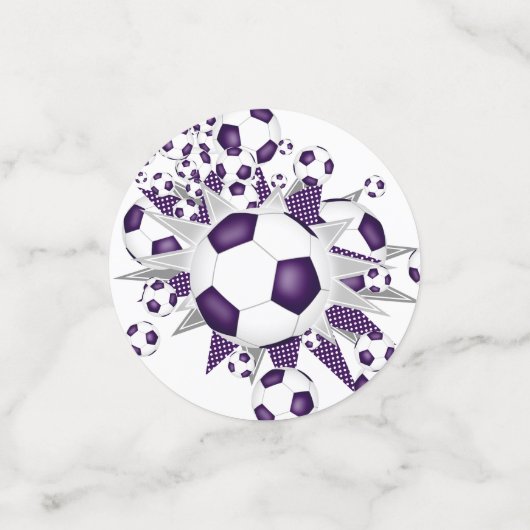 Confettis Fête d'anniversaire violet blanc de football (Petit recto)