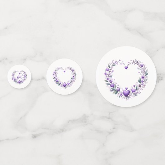 Confettis Fête de mariage floral violet coeurs (Devant)